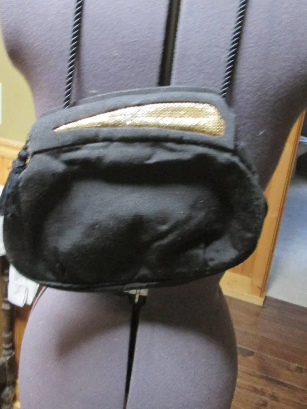 Vtg glam evening bag black metalic gold trim Whitting and Davis